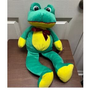 Kuddle Me Toys Frog Green Yellow Plush Stuffed Animal with Bow NWT 18"